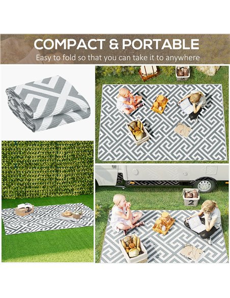 Outsunny Outdoor Rug Reversible Mat Plastic Straw Rug Portable RV Camping Mat for Garden Picnic Indoor, 152x243cm, Light Grey - pic 130452 | FastDaddyshop