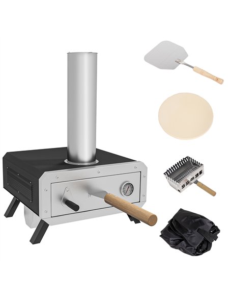 Outsunny Portable Wood Pellet Pizza Oven with 12" / 30cm Rotating Pizza Stone, Peel and Cover, Wood Fired Pizza Maker with Therm - pic 130458 | FastDaddyshop