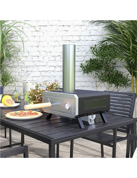 Outsunny Portable Wood Pellet Pizza Oven with 12" / 30cm Rotating Pizza Stone, Peel and Cover, Wood Fired Pizza Maker with Therm - pic 130459 | FastDaddyshop
