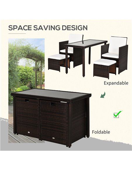 Outsunny 4-Seater Rattan Garden Furniture Space-saving Wicker Weave Sofa Set Conservatory Dining Table Table Chair Footrest Cush - pic 13046 | FastDaddyshop