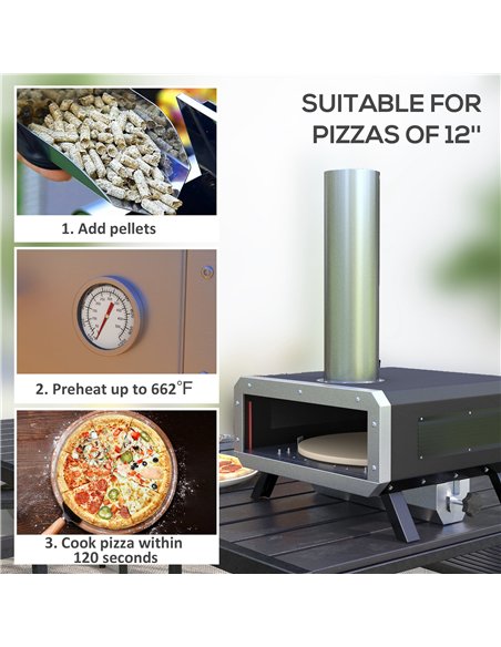 Outsunny Portable Wood Pellet Pizza Oven with 12" / 30cm Rotating Pizza Stone, Peel and Cover, Wood Fired Pizza Maker with Therm - pic 130461 | FastDaddyshop