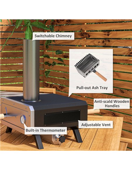 Outsunny Portable Wood Pellet Pizza Oven with 12" / 30cm Rotating Pizza Stone, Peel and Cover, Wood Fired Pizza Maker with Therm - pic 130463 | FastDaddyshop