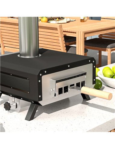 Outsunny Portable Wood Pellet Pizza Oven with 12" / 30cm Rotating Pizza Stone, Peel and Cover, Wood Fired Pizza Maker with Therm