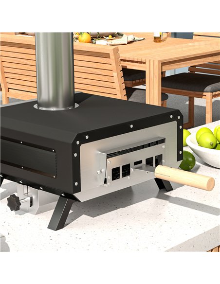 Outsunny Portable Wood Pellet Pizza Oven with 12" / 30cm Rotating Pizza Stone, Peel and Cover, Wood Fired Pizza Maker with Therm - pic 130465 | FastDaddyshop