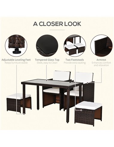 Outsunny 4-Seater Rattan Garden Furniture Space-saving Wicker Weave Sofa Set Conservatory Dining Table Table Chair Footrest Cush