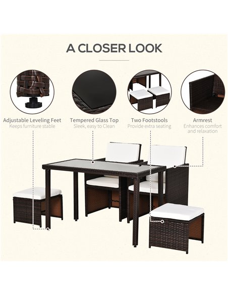 Outsunny 4-Seater Rattan Garden Furniture Space-saving Wicker Weave Sofa Set Conservatory Dining Table Table Chair Footrest Cush - pic 13047 | FastDaddyshop