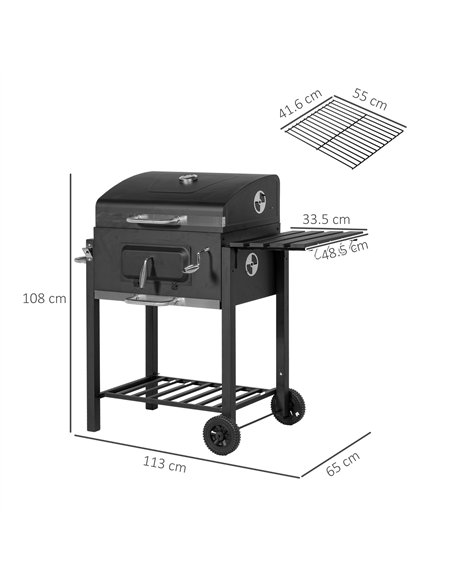 Outsunny Charcoal Grill, with Height-Adjustable Coal Pan - Black - pic 130478 | FastDaddyshop