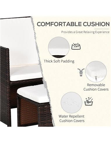 Outsunny 4-Seater Rattan Garden Furniture Space-saving Wicker Weave Sofa Set Conservatory Dining Table Table Chair Footrest Cush