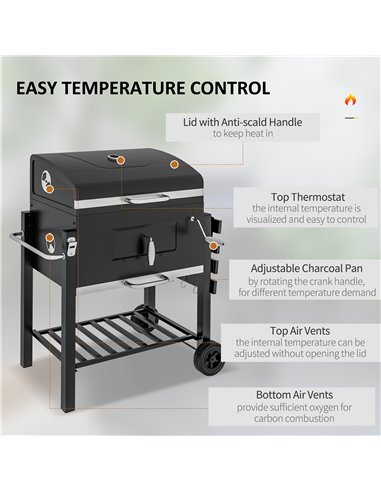 Outsunny Charcoal Grill, with Height-Adjustable Coal Pan - Black