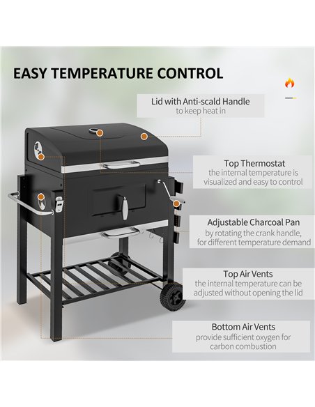 Outsunny Charcoal Grill, with Height-Adjustable Coal Pan - Black - pic 130480 | FastDaddyshop