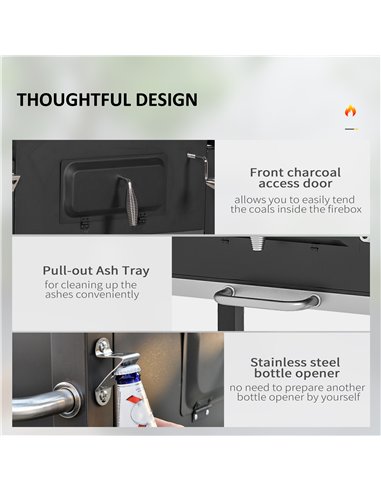 Outsunny Charcoal Grill, with Height-Adjustable Coal Pan - Black