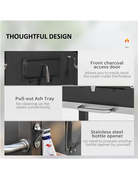 Outsunny Charcoal Grill, with Height-Adjustable Coal Pan - Black - pic 130481 | FastDaddyshop