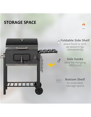 Outsunny Charcoal Grill, with Height-Adjustable Coal Pan - Black