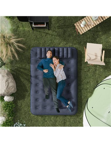 Outsunny Inflatable Double Air Bed, with Hand Pump - Blue