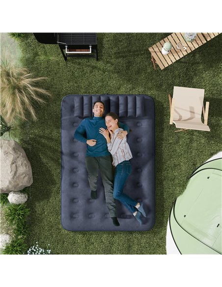 Outsunny Inflatable Double Air Bed, with Hand Pump - Blue - pic 130486 | FastDaddyshop