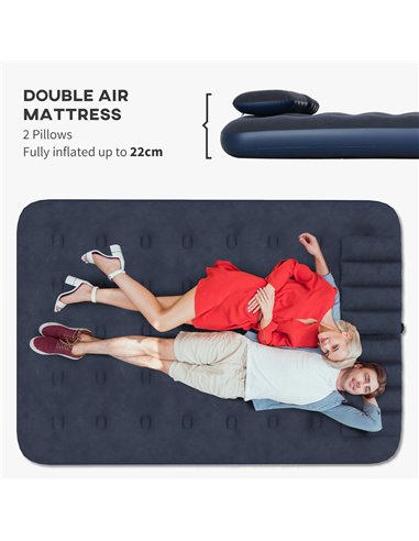 Outsunny Inflatable Double Air Bed, with Hand Pump - Blue