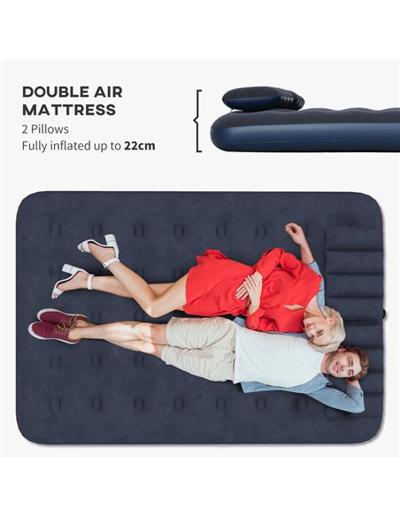 Outsunny Inflatable Double Air Bed, with Hand Pump - Blue - pic 130488 | FastDaddyshop
