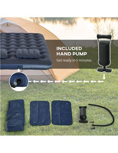 Outsunny Inflatable Double Air Bed, with Hand Pump - Blue