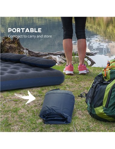 Outsunny Inflatable Double Air Bed, with Hand Pump - Blue