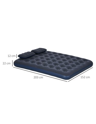 Outsunny Inflatable King Size Air Bed, with Built-In Hand Pump - Blue