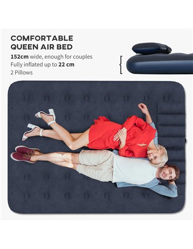Outsunny Inflatable King Size Air Bed, with Built-In Hand Pump - Blue