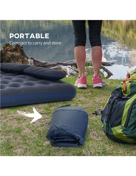 Outsunny Inflatable King Size Air Bed, with Built-In Hand Pump - Blue - pic 130500 | FastDaddyshop