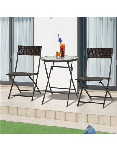Outsunny 2 Seater Wicker Rattan Bistro Set, Brown