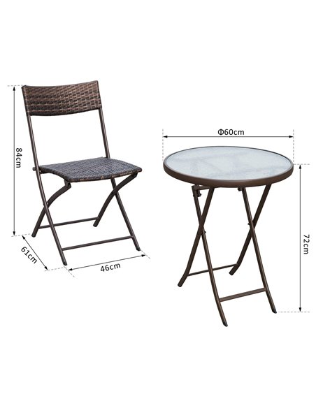 Outsunny 2 Seater Wicker Rattan Bistro Set, Brown - pic 13052 | FastDaddyshop