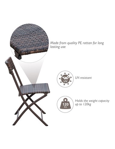 Outsunny 2 Seater Wicker Rattan Bistro Set, Brown