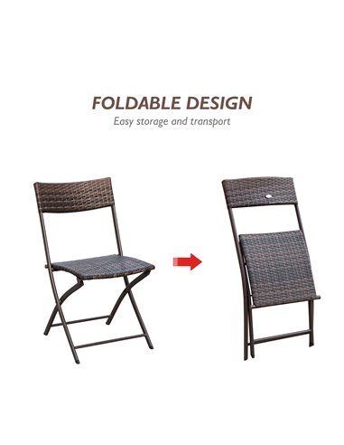 Outsunny 2 Seater Wicker Rattan Bistro Set, Brown