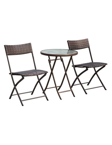 Outsunny 2 Seater Wicker Rattan Bistro Set, Brown