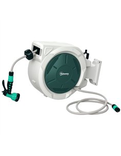 Outsunny Retractable Hose Reel Wall Mounted, 20+2m Garden Hose Pipe Reel with Lock, Auto Rewind, 7 in 1 Spray Nozzle, Includes W