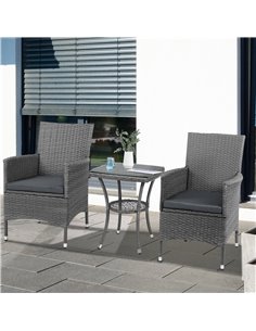 Outsunny 2 Seater Rattan Garden Furniture Set, Light Grey 2