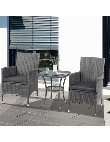 Outsunny Rattan Bistro Set 2 Seater Garden Furniture Patio Weave Companion Chair Table Set Outdoor Conservatory, Light Grey