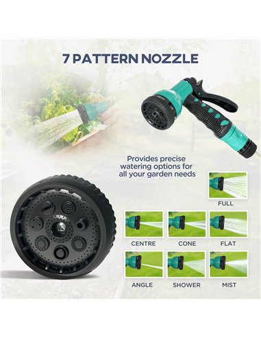 Outsunny Retractable Hose Reel Wall Mounted, 20+2m Garden Hose Pipe Reel with Lock, Auto Rewind, 7 in 1 Spray Nozzle, Includes W