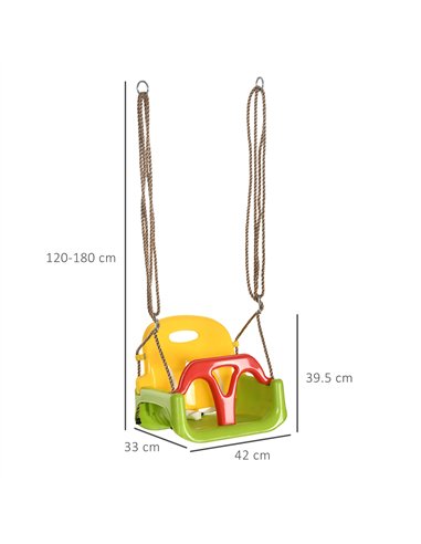 Outsunny 3 in 1 Detachable Kids Swing Seat with Safety Belt, Adjustable Rope for Indoor, Outdoor, Playground, Garden, Green