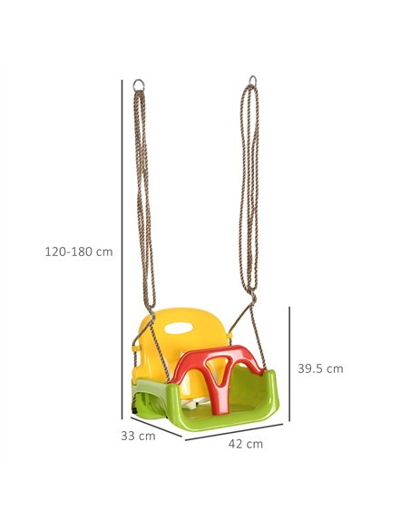 Outsunny 3 in 1 Detachable Kids Swing Seat with Safety Belt, Adjustable Rope for Indoor, Outdoor, Playground, Garden, Green - pic 130595 | FastDaddyshop