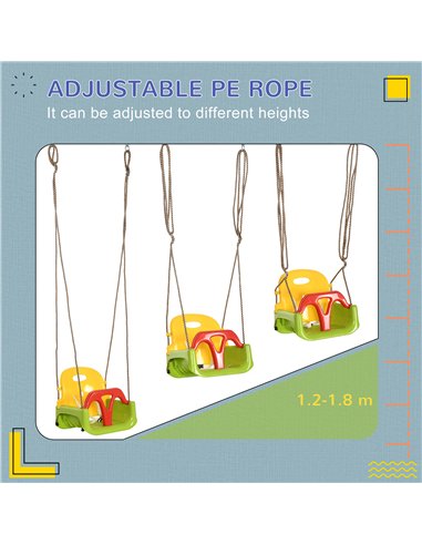Outsunny 3 in 1 Detachable Kids Swing Seat with Safety Belt, Adjustable Rope for Indoor, Outdoor, Playground, Garden, Green