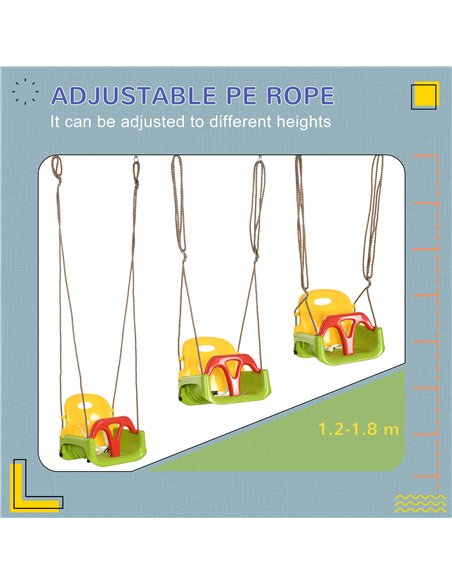 Outsunny 3 in 1 Detachable Kids Swing Seat with Safety Belt, Adjustable Rope for Indoor, Outdoor, Playground, Garden, Green - pic 130597 | FastDaddyshop