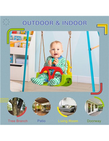 Outsunny 3 in 1 Detachable Kids Swing Seat with Safety Belt, Adjustable Rope for Indoor, Outdoor, Playground, Garden, Green