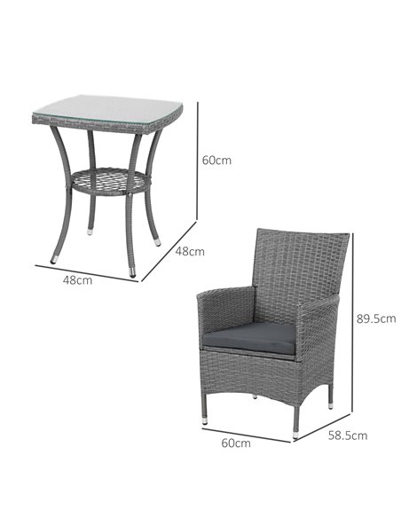 Outsunny Rattan Bistro Set 2 Seater Garden Furniture Patio Weave Companion Chair Table Set Outdoor Conservatory, Light Grey - pic 13060 | FastDaddyshop