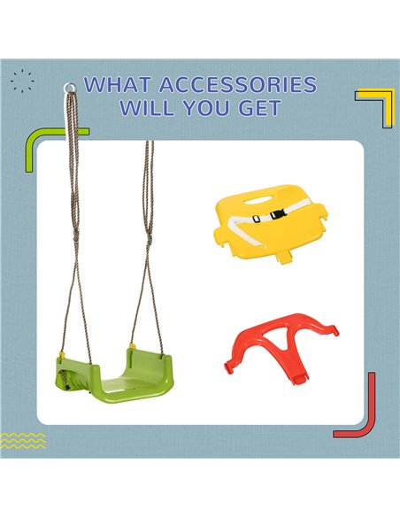 Outsunny 3 in 1 Detachable Kids Swing Seat with Safety Belt, Adjustable Rope for Indoor, Outdoor, Playground, Garden, Green - pic 130600 | FastDaddyshop