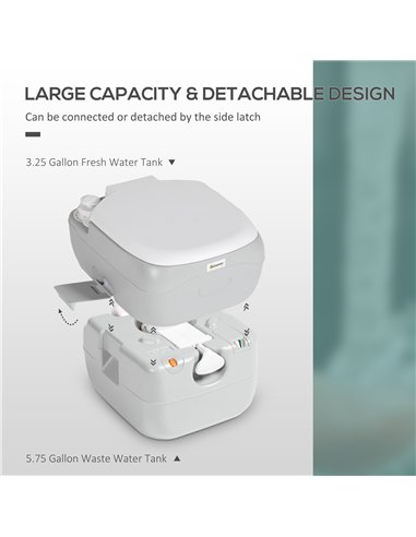 Outsunny Portable Toilet for Adults, 22L Camping Toilet with Seat, Lid and Anti-Leak Handle Pump, Outdoor Travel Toilet with Det