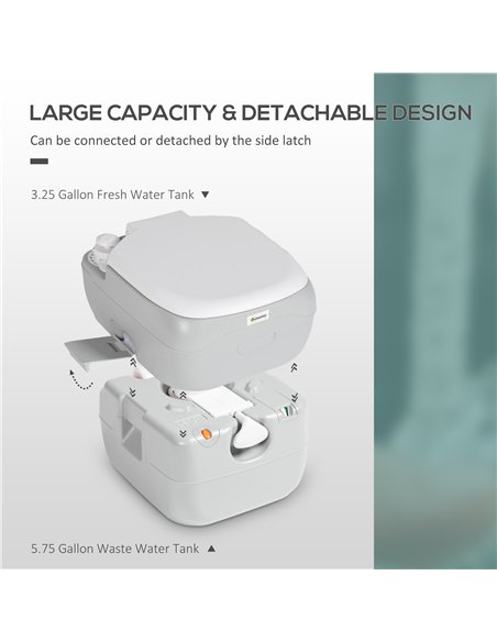 Outsunny Portable Toilet for Adults, 22L Camping Toilet with Seat, Lid and Anti-Leak Handle Pump, Outdoor Travel Toilet with Det - pic 130605 | FastDaddyshop