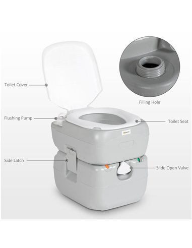 Outsunny Portable Toilet for Adults, 22L Camping Toilet with Seat, Lid and Anti-Leak Handle Pump, Outdoor Travel Toilet with Det