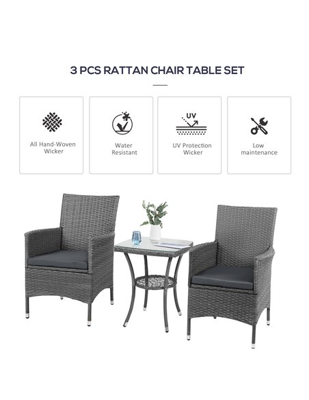 Outsunny Rattan Bistro Set 2 Seater Garden Furniture Patio Weave Companion Chair Table Set Outdoor Conservatory, Light Grey - pic 13061 | FastDaddyshop