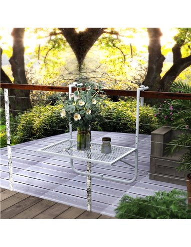 Outsunny Balcony Hanging Table, Metal Wall Mount Desk, Adjustable Folding Balcony Deck Table for Patio and Garden, Grey