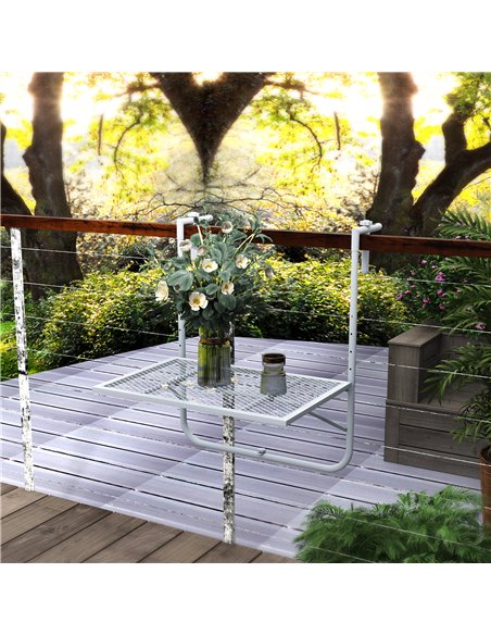 Outsunny Balcony Hanging Table, Metal Wall Mount Desk, Adjustable Folding Balcony Deck Table for Patio and Garden, Grey - pic 130612 | FastDaddyshop