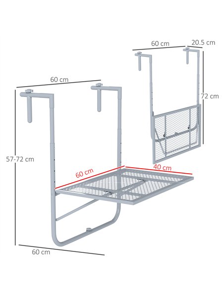 Outsunny Balcony Hanging Table, Metal Wall Mount Desk, Adjustable Folding Balcony Deck Table for Patio and Garden, Grey - pic 130613 | FastDaddyshop