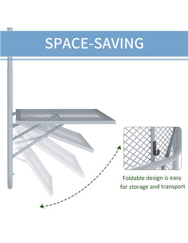 Outsunny Balcony Hanging Table, Metal Wall Mount Desk, Adjustable Folding Balcony Deck Table for Patio and Garden, Grey